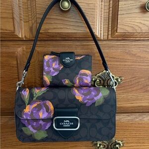 Coach Black and Purple Floral Shoulder Bag and Wallet